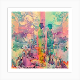 Two People Standing In Front Of A Colorful Sky Art Print