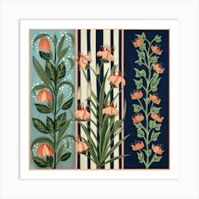 Three equal parts, each part containing a type of flowers 13 Art Print