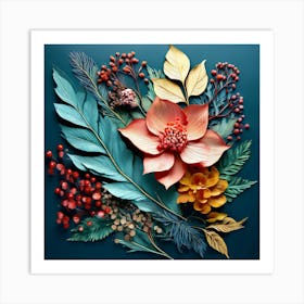 Flowers And Leaves, Design A Piece Featuring Elements Of Nature Such As Leaves And Flowers, Autumn Flowers Art Print