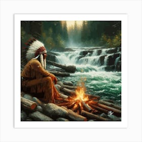 Oil Texture Native American Warrior 4 Copy Art Print