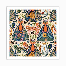 William Morris Inspired Cats Collection Art Print 1 Art Print