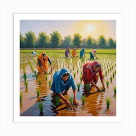 An Image Of Women Working In Rice Field, Planting The Rice Saplings, Pakistan. 7 Poster