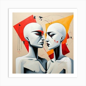 Two Men Facing Each Other, Couple Pop Surrealism, art, painting 2 Art Print