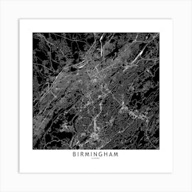 Birmingham Black And White Map Square Art Print