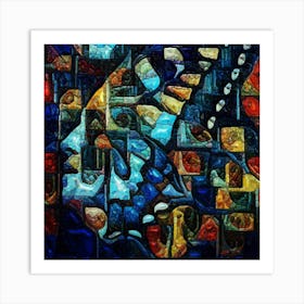 Abstract Painting, Oil On Canvas, Blue Color Art Print