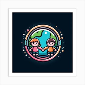 Two Kids Holding Hands In The Earth Art Print
