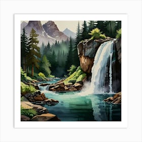 Waterfall In The Mountains Art Print