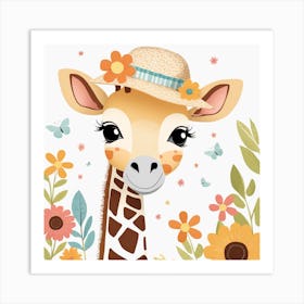 Floral Baby Giraffe Nursery Illustration (32) Art Print