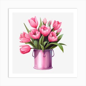 Pink Tulips In A Bucket 1 Art Print