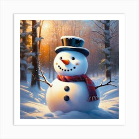 Snowman In The Woods 1 Art Print