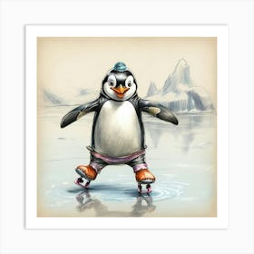 Penguin Skating 2 Art Print