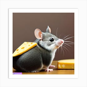 Surrealism Art Print | Mouse Carries Cheese On Its Back Art Print