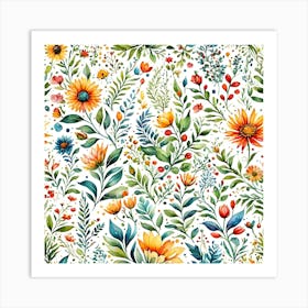 Watercolor Floral Pattern 6 Art Print