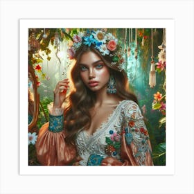 Beautiful Woman In The Forest Art Print