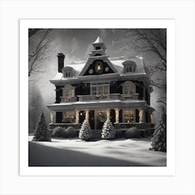 Victorian House In The Snow Art Print