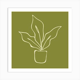 Pot Plant Drawing Olive  Art Print