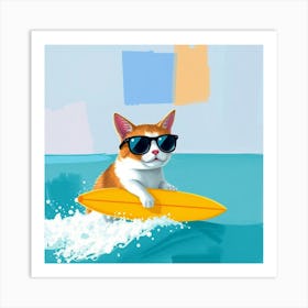 Cat On Surfboard 1 Art Print