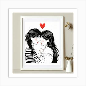 Two Women Hugging Art Print