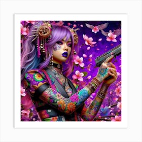 Tattooed Girl With Gun Art Print