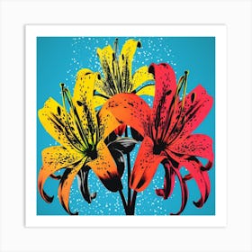 Andy Warhol Style Pop Art Flowers Gloriosa Lily 3 Square Art Print