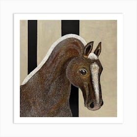 Horse In Front Of Striped Wall Art Print