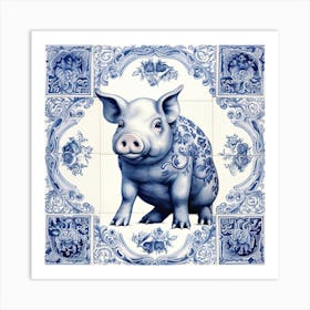 Lucky Pig Delft Tile Illustration 6 Art Print