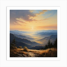 Silhouette Of A Serene Mountain Vast Wilderness Landscape Stretching Out Towards The Horizon Early Art Print