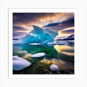 Icebergs At Sunset 20 Art Print