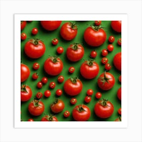 Tomatoes On Green Background Art Print