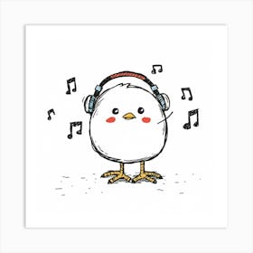 Chicken With Headphones 1 Art Print