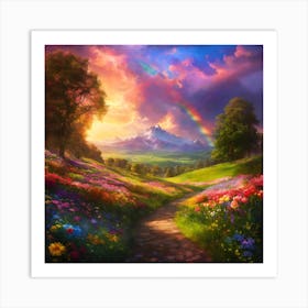 A rainbow over a meadow Art Print