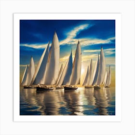 Tranquil Horizons Sailboats On A Serene Seascape (2) Art Print