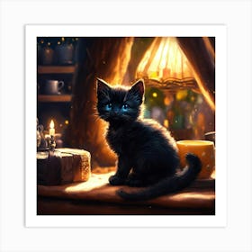 Epic Shot Of Ultra Detailed Cute Black Baby Cat In (1) Art Print