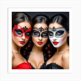 Mujeres Con Mascaras Carnaval Italiano Art Print