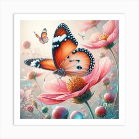 Butterfly On Cosmos Art Print