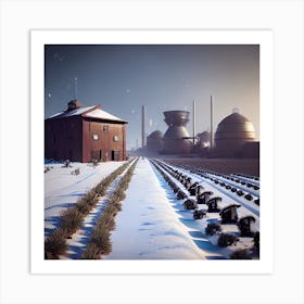 Factory In The Snow Art Print