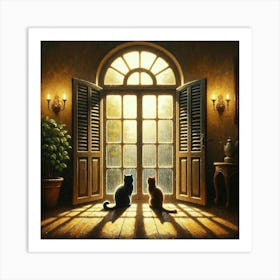 Two Cats In Front Of The Window Art Print