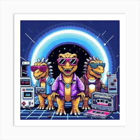 8-bit time-traveling dinosaurs 3 Art Print