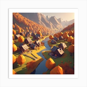 Low Poly Village Art Print