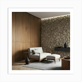 Modern Living Room With Stone Wall Art Print