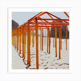 The Yellow Summer Beach Poles Portugal Travel Square Art Print