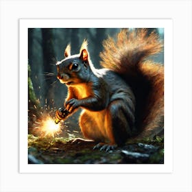 Squirrel With A Torch Art Print