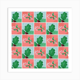 Holly Leaves And Candy Canes Art Print