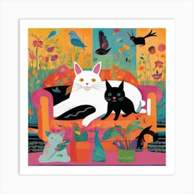 Cats On The Couch Art Print