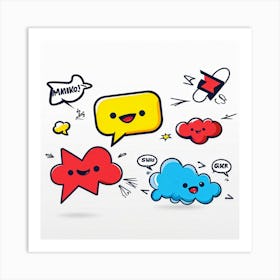 Cartoon Speech Bubbles And Arrows Set Hand Drawn Style Exaggerated Shapes Bold Outlines Vibrant (7) Art Print