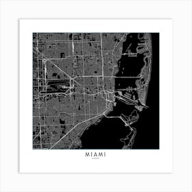 Miami Black And White Map Square Art Print