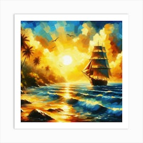 Sailing Ship At Sunset 2 Art Print