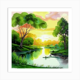 Sunset By The River 2 Art Print