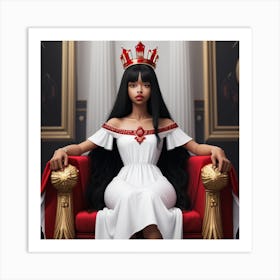 Queen Girl Black Long Hair Art Print