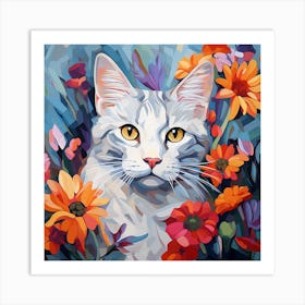 Cat In Flowers 1 Art Print